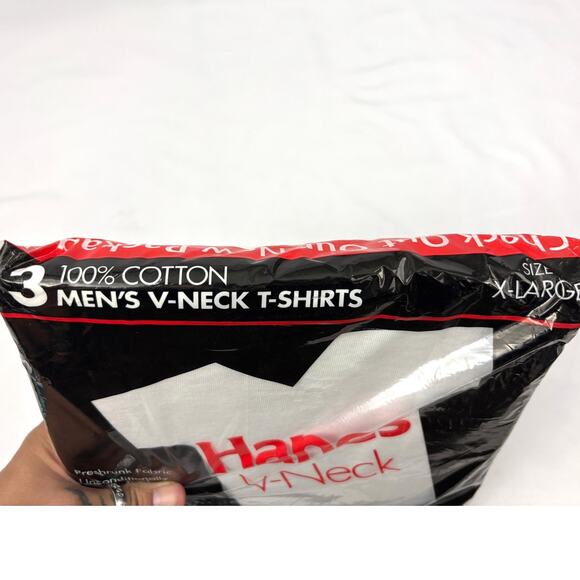Vintage Hanes V Neck T-Shirts 3 Pack- XL 46-48 Men's Undershirts White NEW - Picture 9 of 11